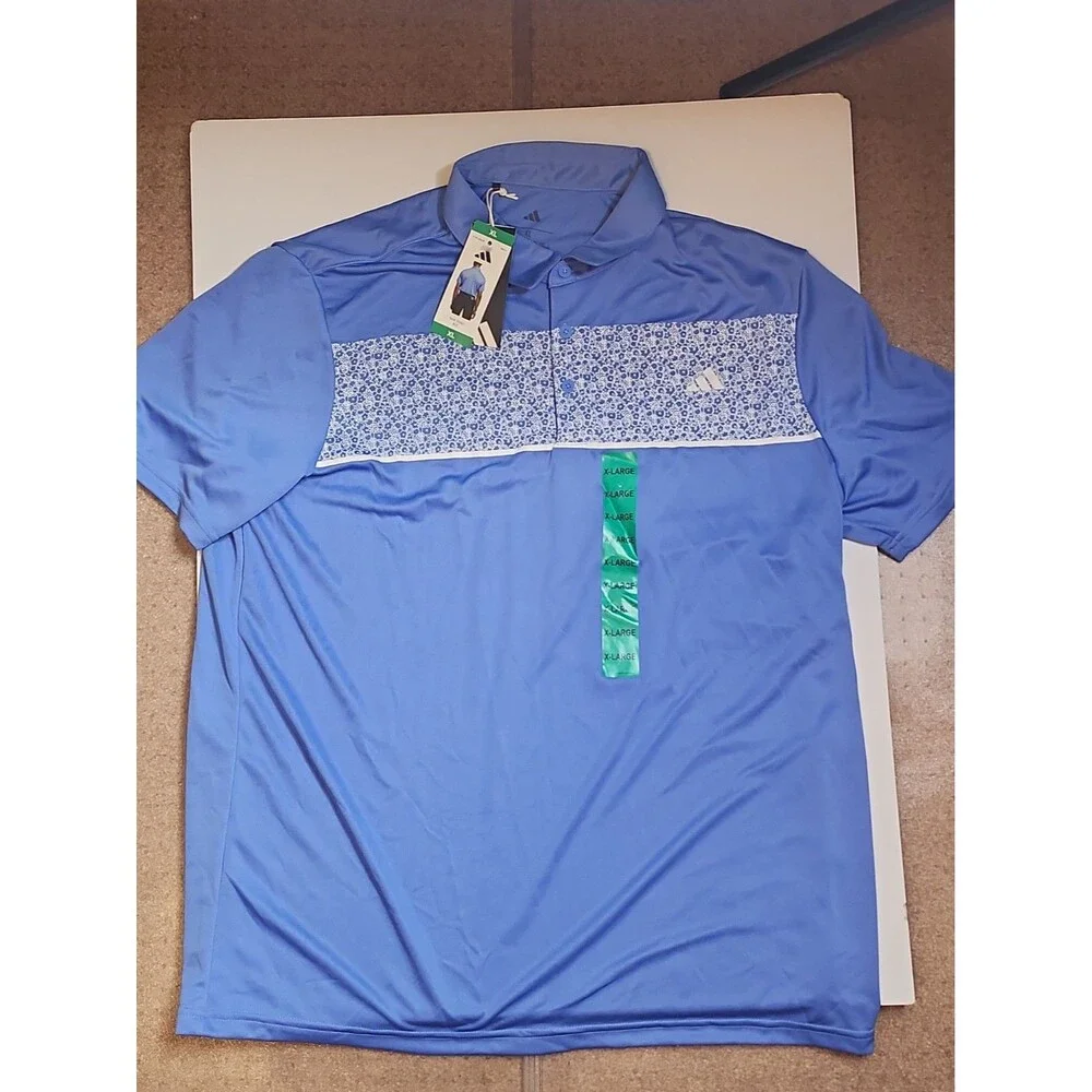 NWT - Adidas - Men's XL Blue Golf Polo Shirt #1836063 Floral